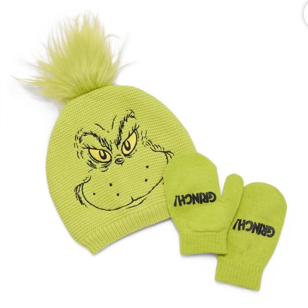 NEW Dr. Suess The Grinch Toddler Beanie Hat and Gloves Set One Size